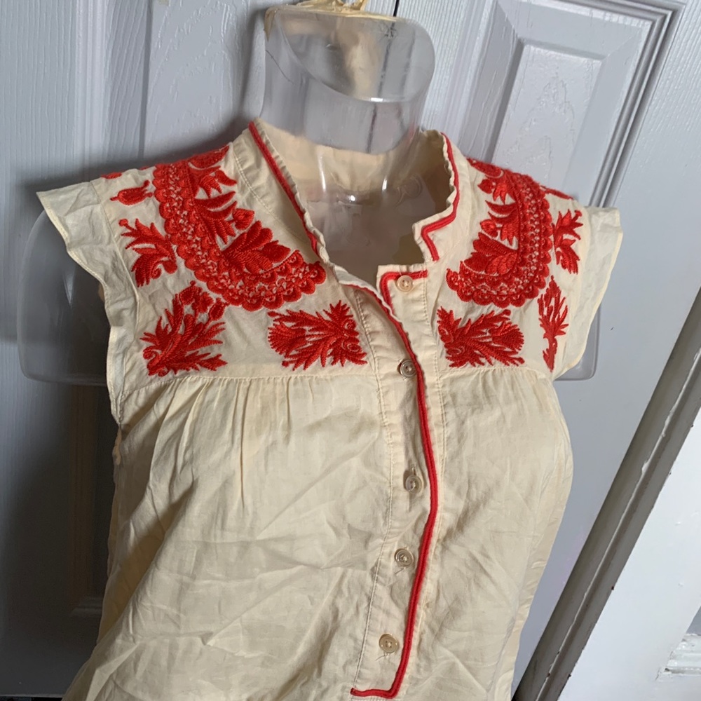 J. Crew retro embroidered red pinup 50s sleeveless top vintage 4 small